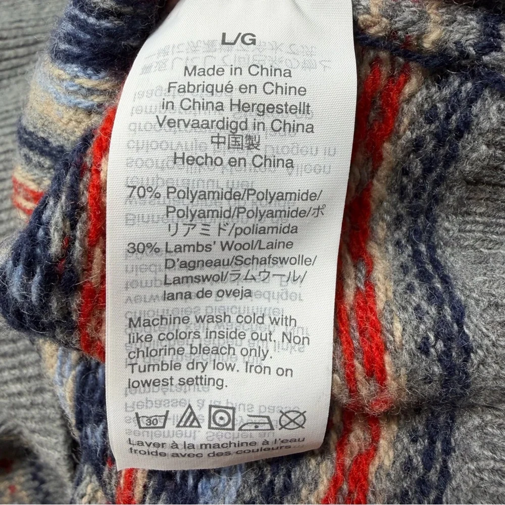 J. Crew Fair Isle Icelandic Sweater Lambswool Blend Gray Multi Size L
